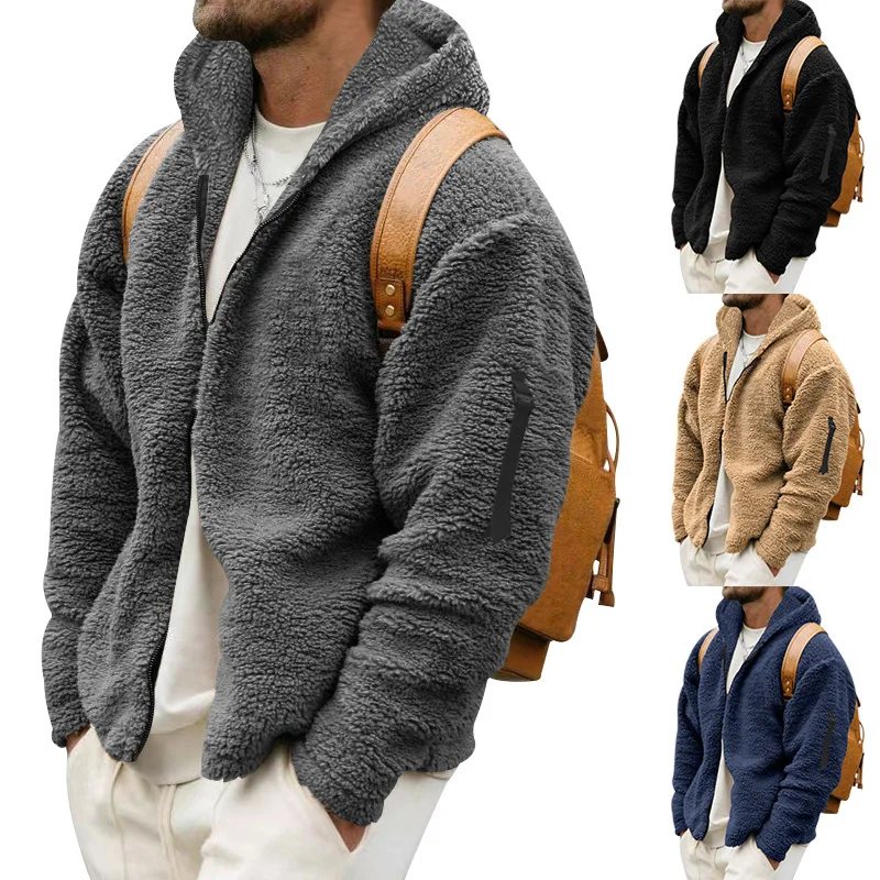 Men Fleece Hoodie Coats Autumn Winter Male Warm Hoody Zip Up Loose Sweatshirt Coats Outwear FYY-90094