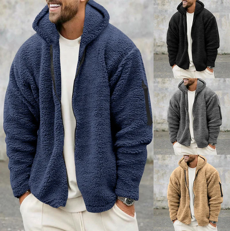 Men Fleece Hoodie Coats Autumn Winter Male Warm Hoody Zip Up Loose Sweatshirt Coats Outwear FYY-90094