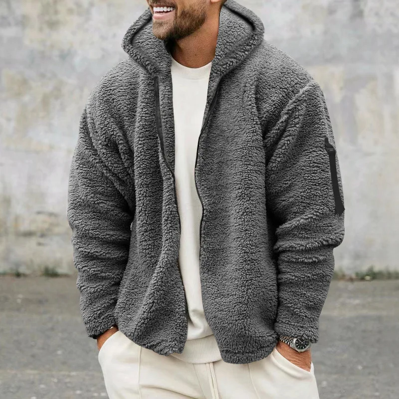 Men Fleece Hoodie Coats Autumn Winter Male Warm Hoody Zip Up Loose Sweatshirt Coats Outwear FYY-90094