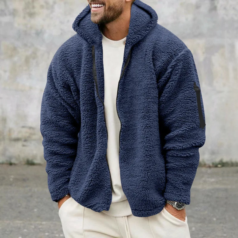 Men Fleece Hoodie Coats Autumn Winter Male Warm Hoody Zip Up Loose Sweatshirt Coats Outwear FYY-90094