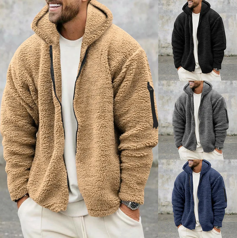Men Fleece Hoodie Coats Autumn Winter Male Warm Hoody Zip Up Loose Sweatshirt Coats Outwear FYY-90094