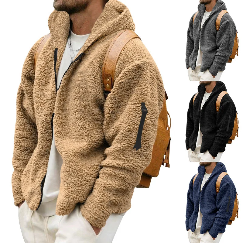 Men Fleece Hoodie Coats Autumn Winter Male Warm Hoody Zip Up Loose Sweatshirt Coats Outwear FYY-90094