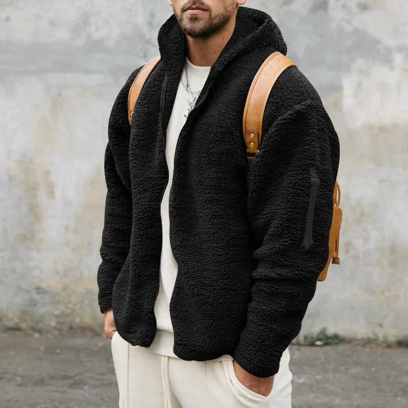 Men Fleece Hoodie Coats Autumn Winter Male Warm Hoody Zip Up Loose Sweatshirt Coats Outwear FYY-90094