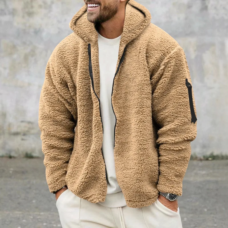 Men Fleece Hoodie Coats Autumn Winter Male Warm Hoody Zip Up Loose Sweatshirt Coats Outwear FYY-90094