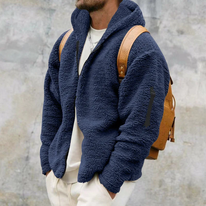 Men Fleece Hoodie Coats Autumn Winter Male Warm Hoody Zip Up Loose Sweatshirt Coats Outwear FYY-90094