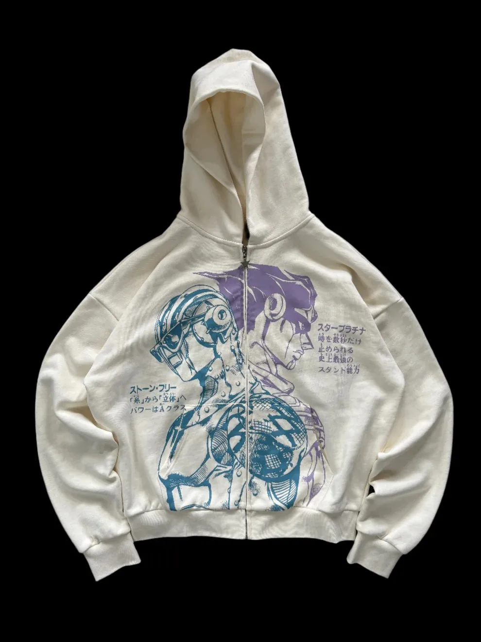 Stands Hiphop Japanese Cartoon Pattern Hoodies Y2k Harajuku Oversized Mens Womens Zipper Hoodie Hip Hop Couple Street Sweatshirt