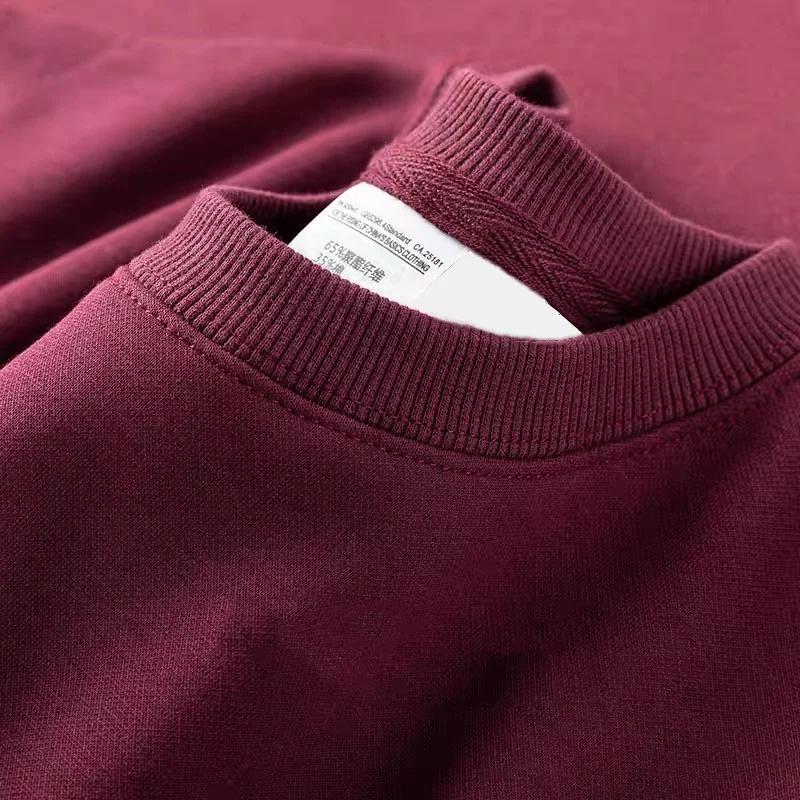 2026 Burgundy 500g Heavyweight Fleece-Lined Crew Neck Sweatshirt Unisex Autumn Winter Base Shirt Pullover Loose Top