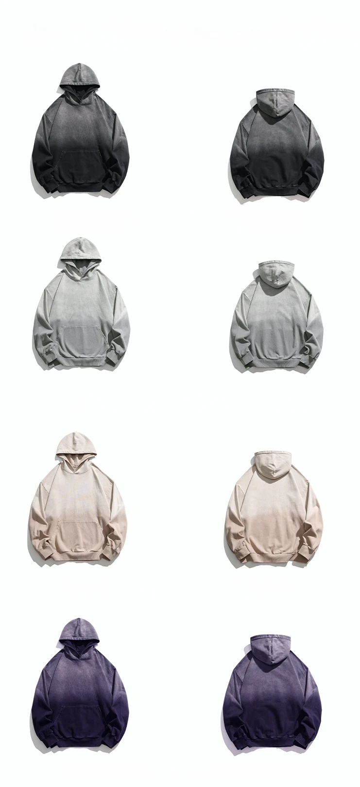 Mens Heavyweight Cotton Hoodie Oversized Streetwear Spring Autumn Garment Dyed Washed Ombre Pullover High Quality Sweatshirt