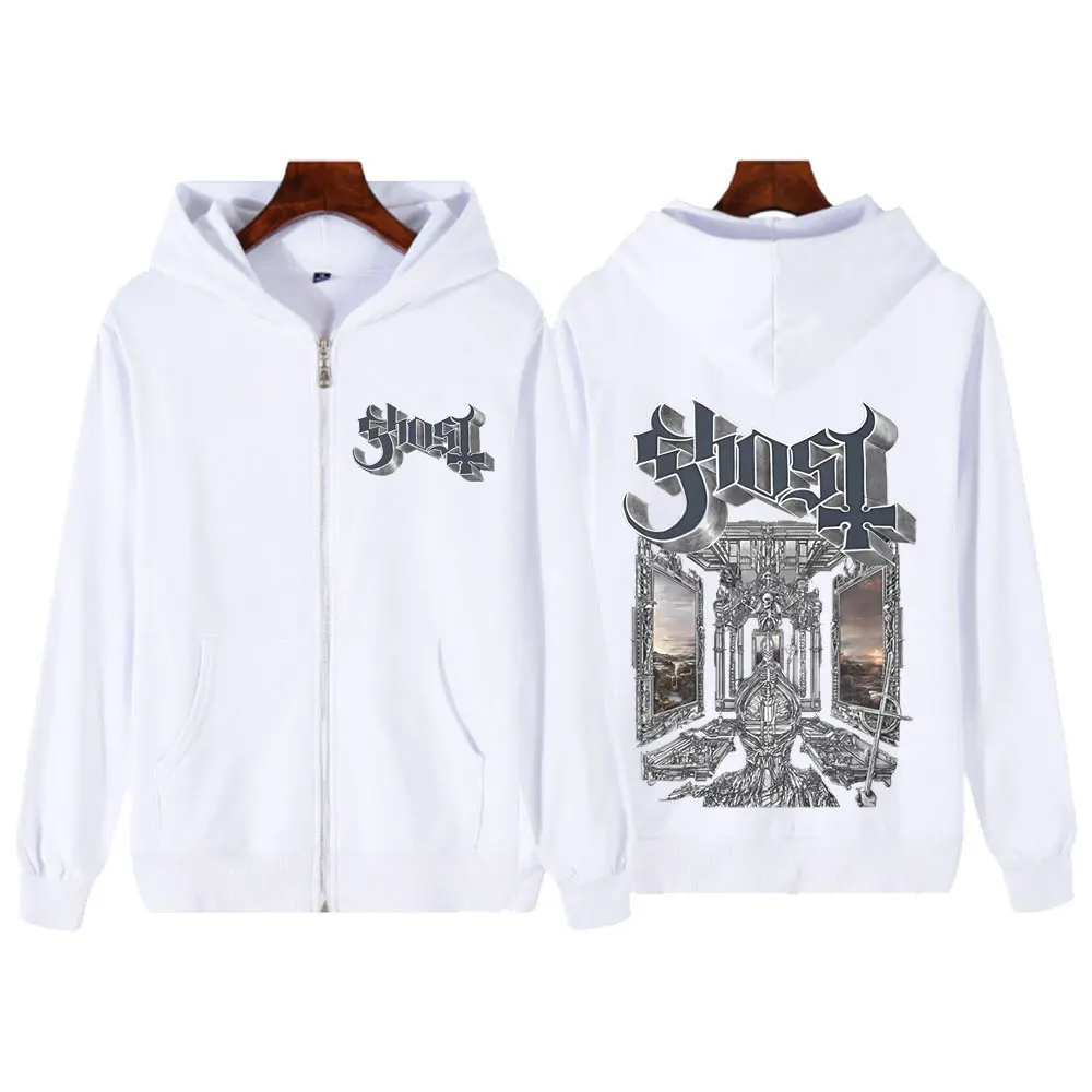Rock Ghost Skeletour World Album 2025 Graphic Zip Up Hoodie Men Women Harajuku Long-sleeved Hip-hop Zipper Jacket Streetwear