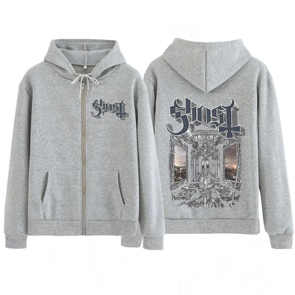 Rock Ghost Skeletour World Album 2025 Graphic Zip Up Hoodie Men Women Harajuku Long-sleeved Hip-hop Zipper Jacket Streetwear