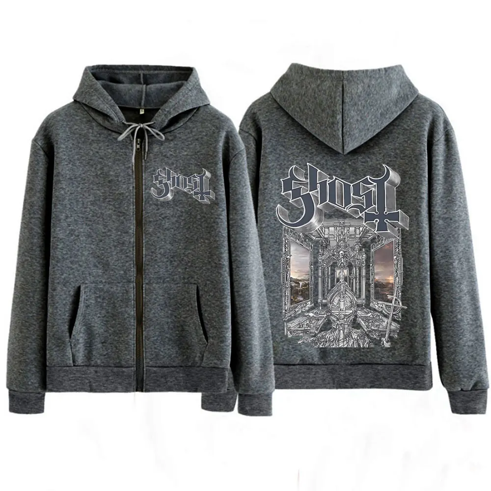 Rock Ghost Skeletour World Album 2025 Graphic Zip Up Hoodie Men Women Harajuku Long-sleeved Hip-hop Zipper Jacket Streetwear