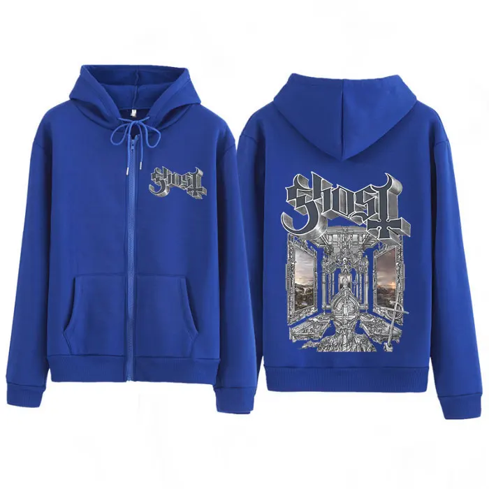 Rock Ghost Skeletour World Album 2025 Graphic Zip Up Hoodie Men Women Harajuku Long-sleeved Hip-hop Zipper Jacket Streetwear