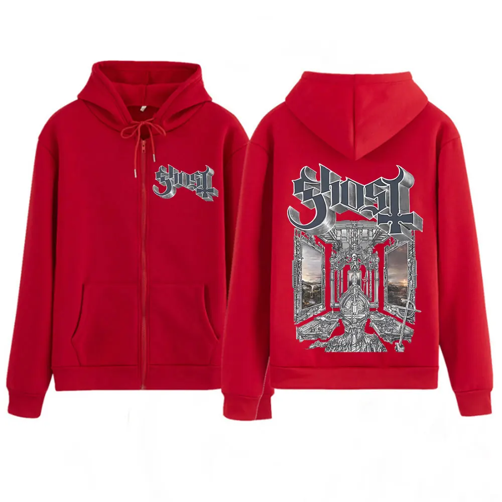 Rock Ghost Skeletour World Album 2025 Graphic Zip Up Hoodie Men Women Harajuku Long-sleeved Hip-hop Zipper Jacket Streetwear