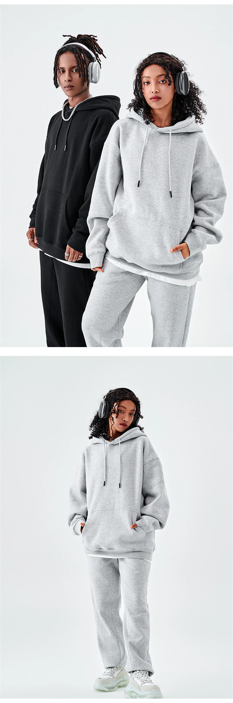 ZODF Casual Winter Men 350gsm Fleece Hoodies Unisex Women Loose Warm Solid Hooded Sweatshirts Pullovers 18 Colors HY0728
