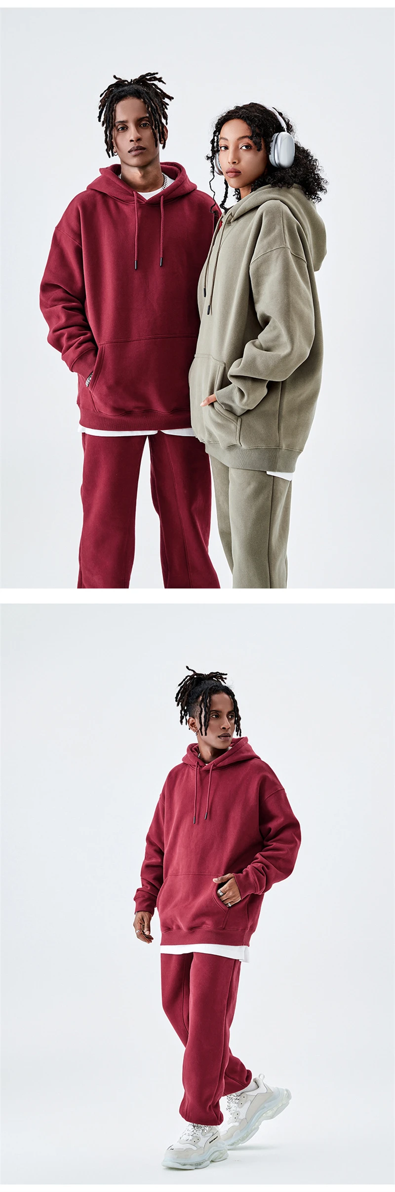 ZODF Casual Winter Men 350gsm Fleece Hoodies Unisex Women Loose Warm Solid Hooded Sweatshirts Pullovers 18 Colors HY0728