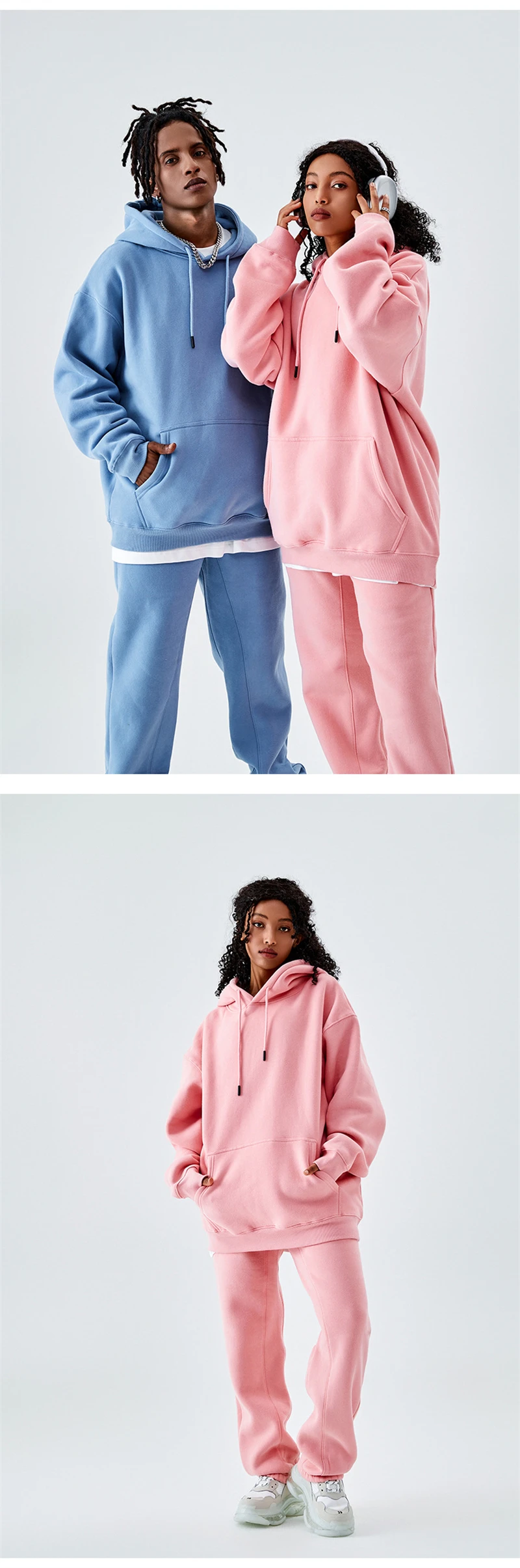 ZODF Casual Winter Men 350gsm Fleece Hoodies Unisex Women Loose Warm Solid Hooded Sweatshirts Pullovers 18 Colors HY0728