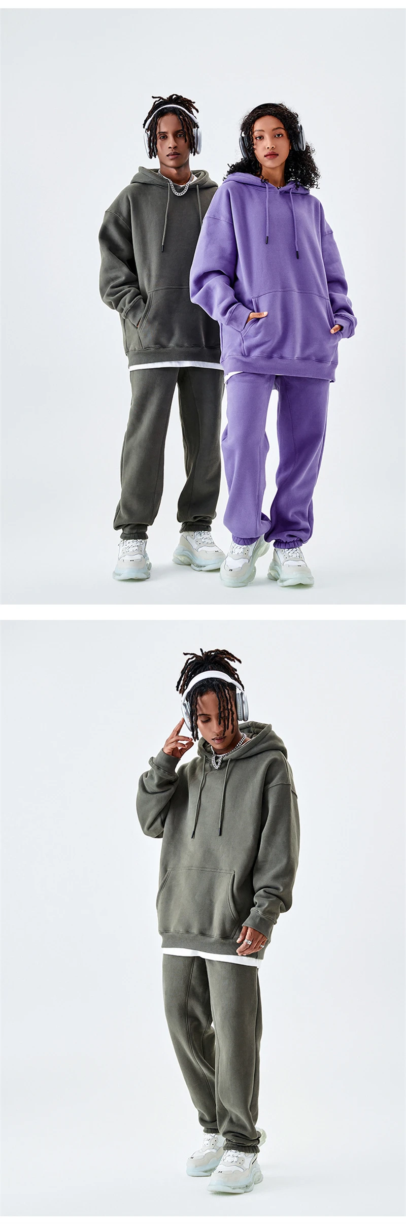 ZODF Casual Winter Men 350gsm Fleece Hoodies Unisex Women Loose Warm Solid Hooded Sweatshirts Pullovers 18 Colors HY0728