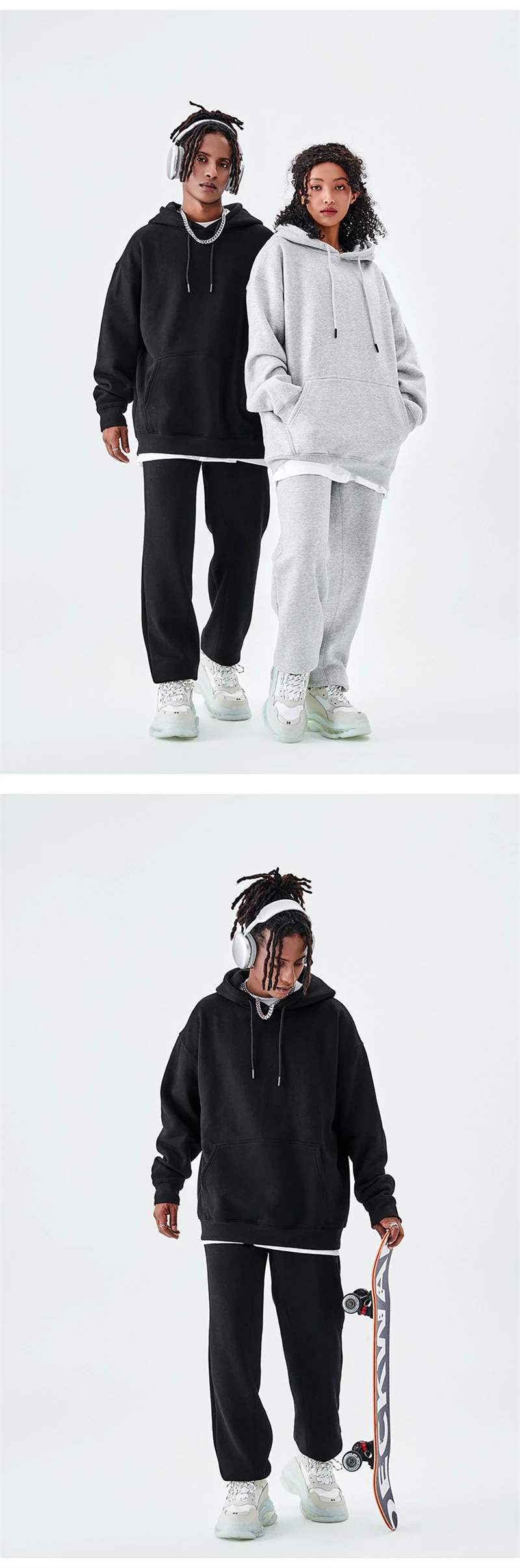 ZODF Casual Winter Men 350gsm Fleece Hoodies Unisex Women Loose Warm Solid Hooded Sweatshirts Pullovers 18 Colors HY0728