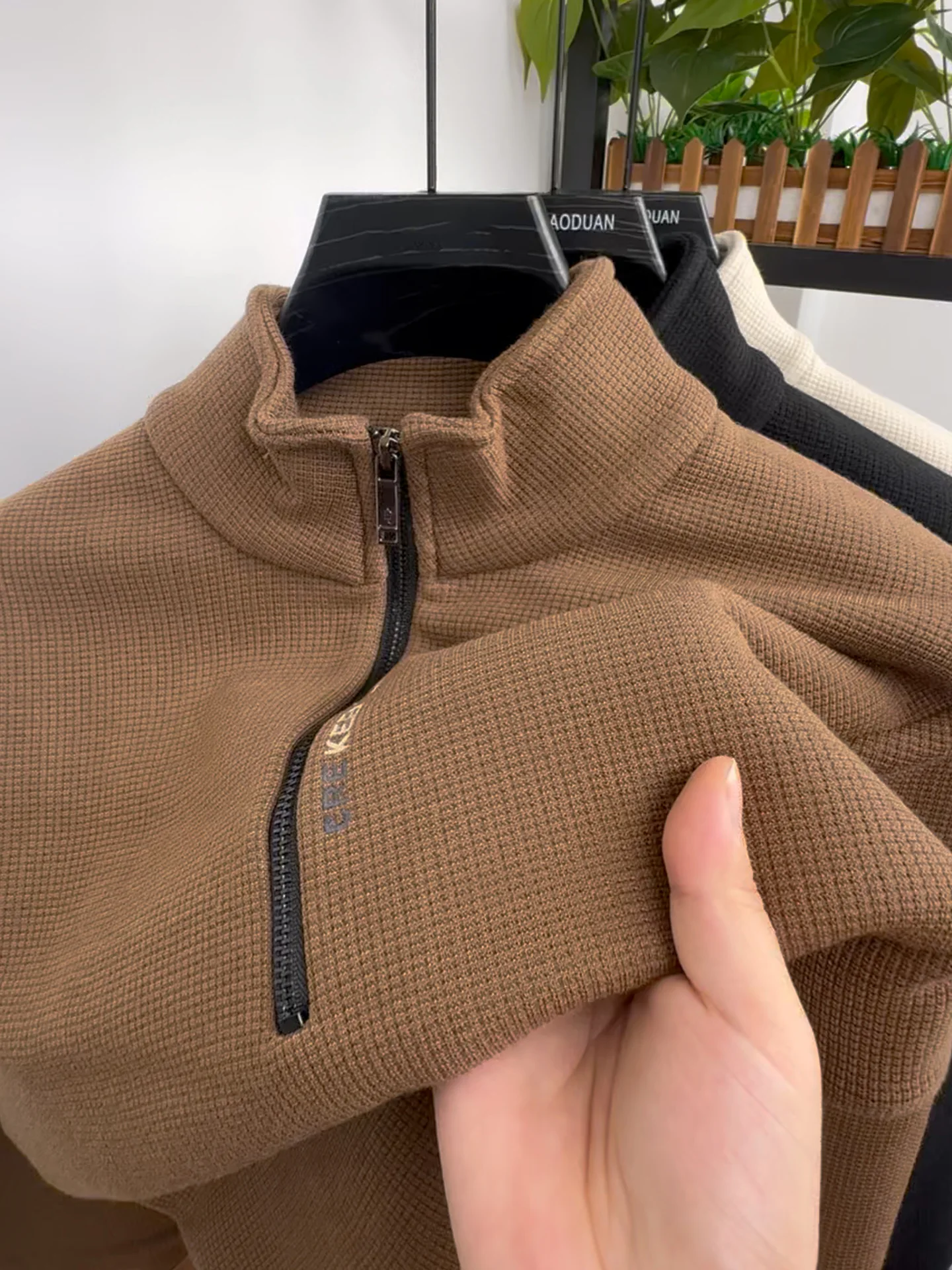 New Autumn Winter Men's Half Zipper Hoodies Fashion Casual Social Men Pullover Tops Stand Collar Warm Thicken Fleece Sweatshirts