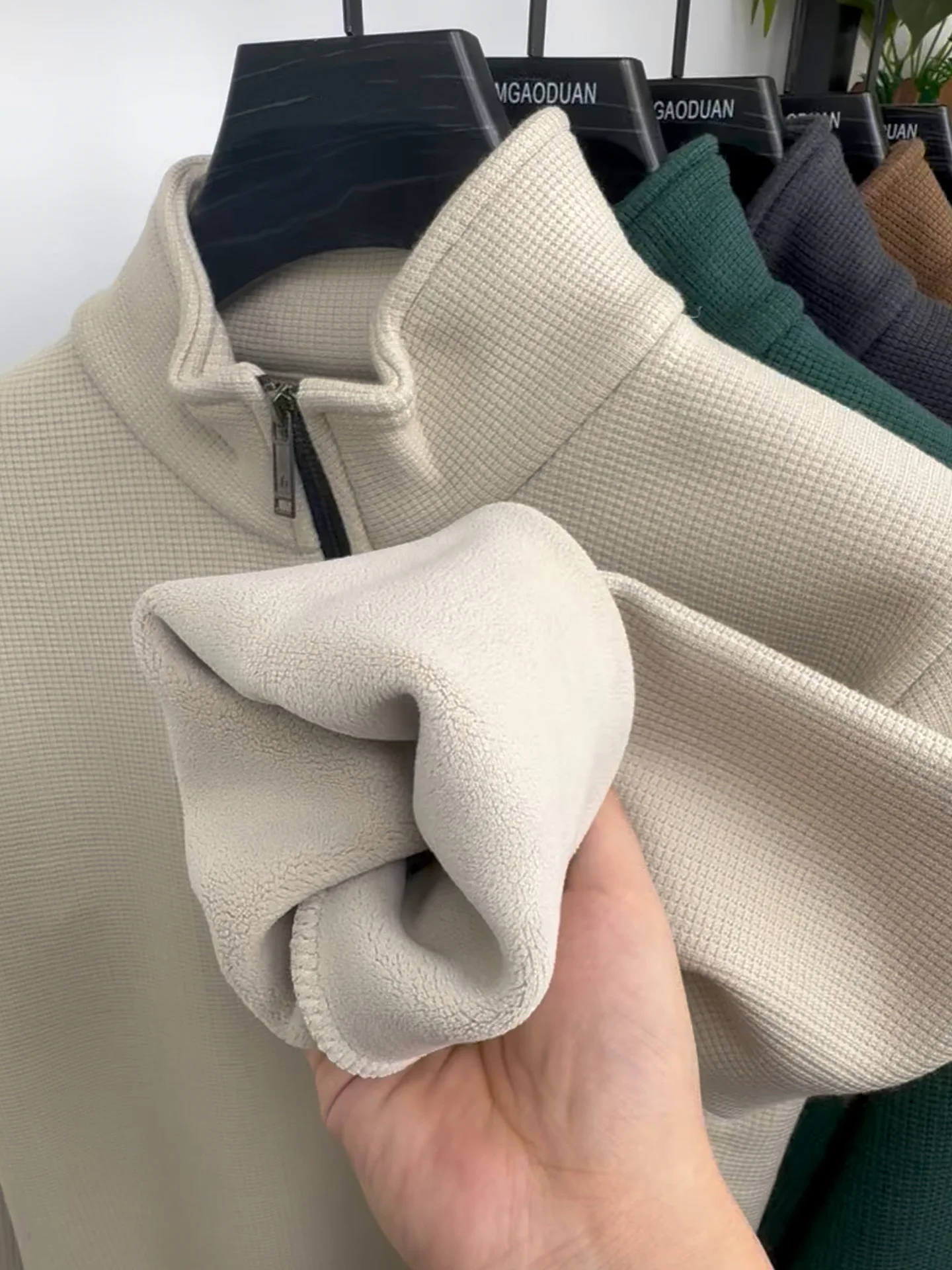 New Autumn Winter Men's Half Zipper Hoodies Fashion Casual Social Men Pullover Tops Stand Collar Warm Thicken Fleece Sweatshirts