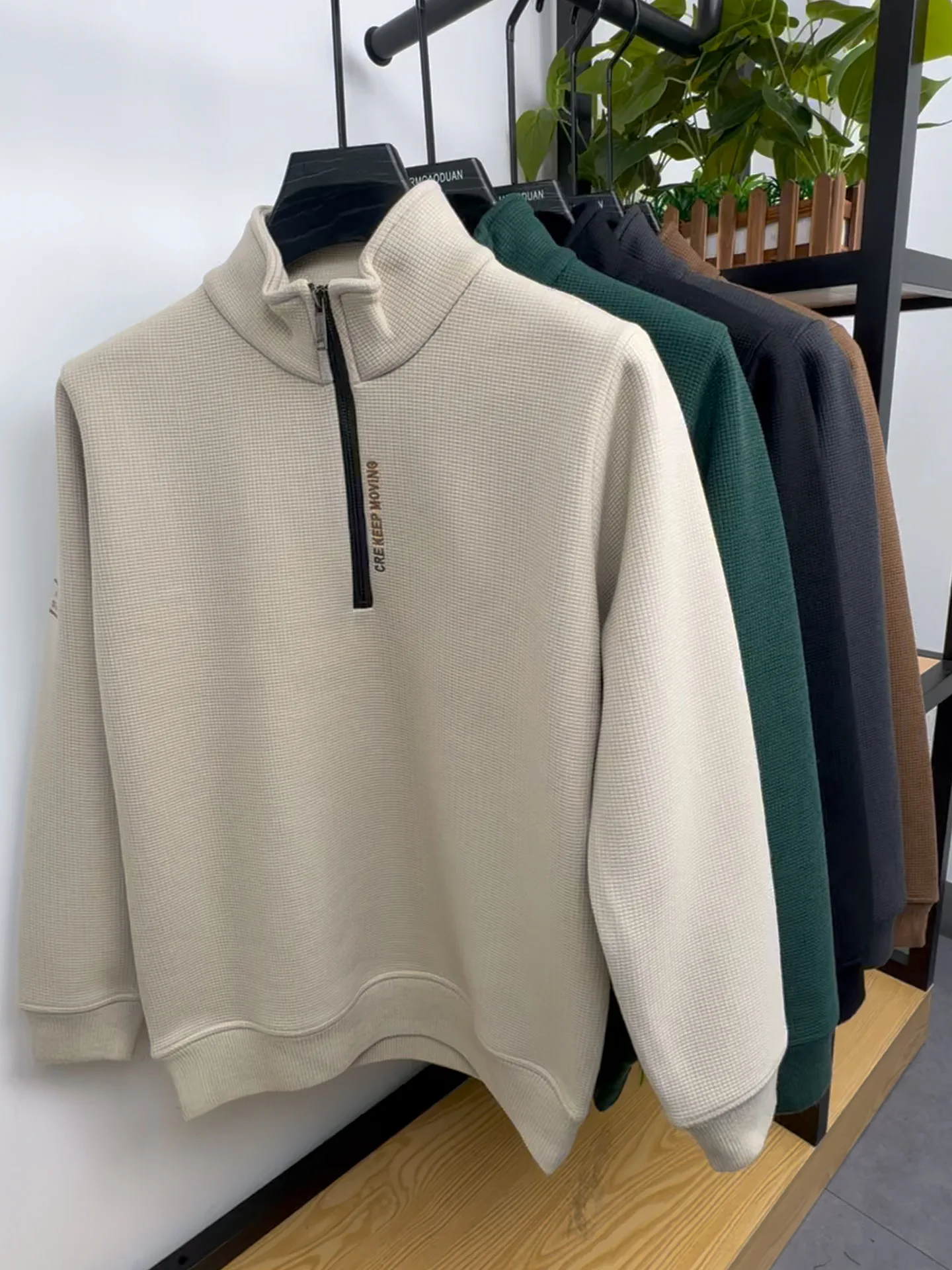New Autumn Winter Men's Half Zipper Hoodies Fashion Casual Social Men Pullover Tops Stand Collar Warm Thicken Fleece Sweatshirts