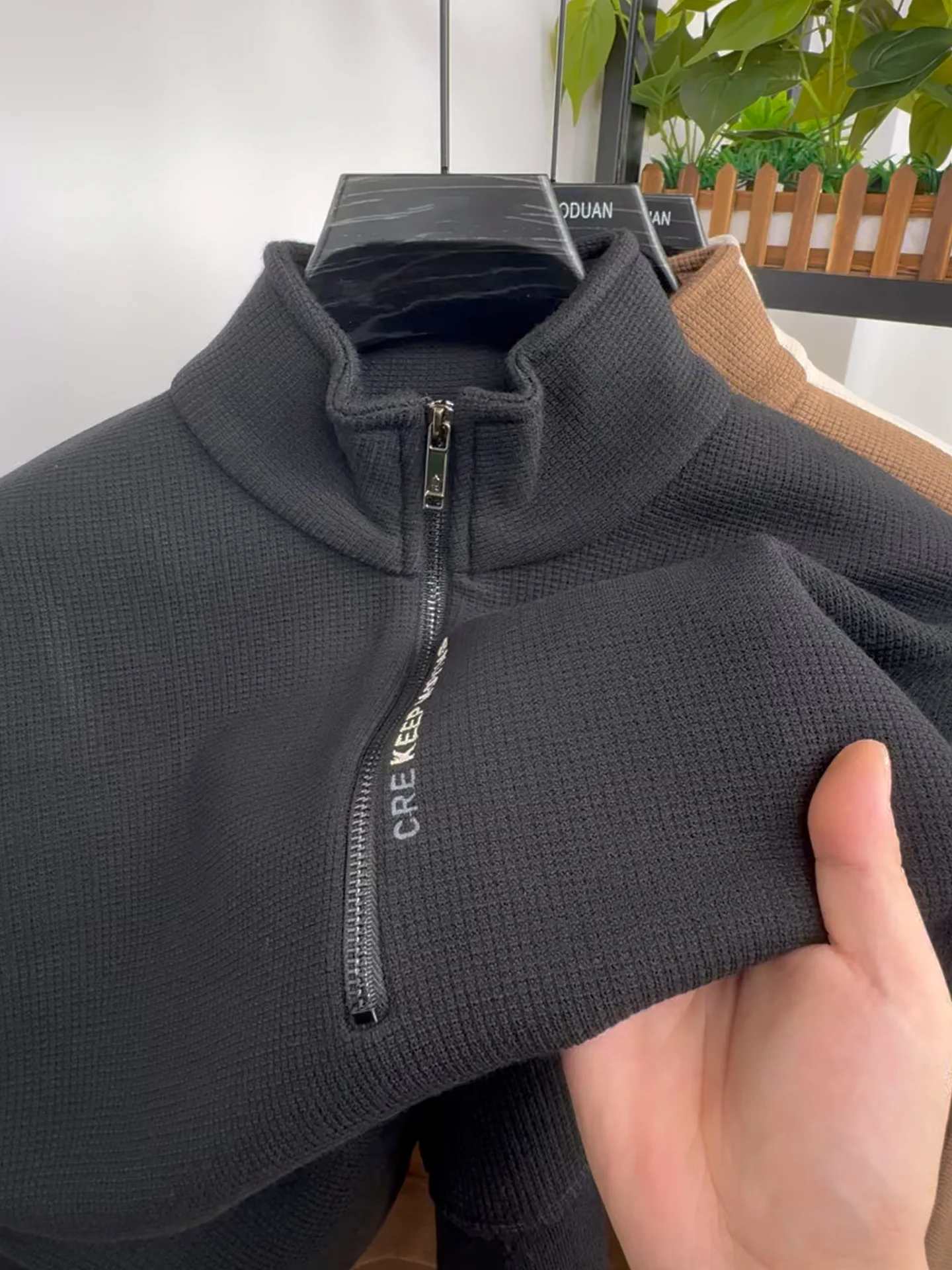 New Autumn Winter Men's Half Zipper Hoodies Fashion Casual Social Men Pullover Tops Stand Collar Warm Thicken Fleece Sweatshirts