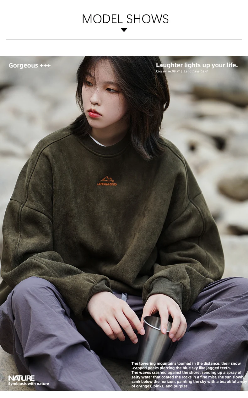 TFETTERS Autumn Winter Suede Sweatshirt Men SLong Sleeved 2026 Solid Color O Neck Retro Baggy Pullovers Fashion Couple Outfits