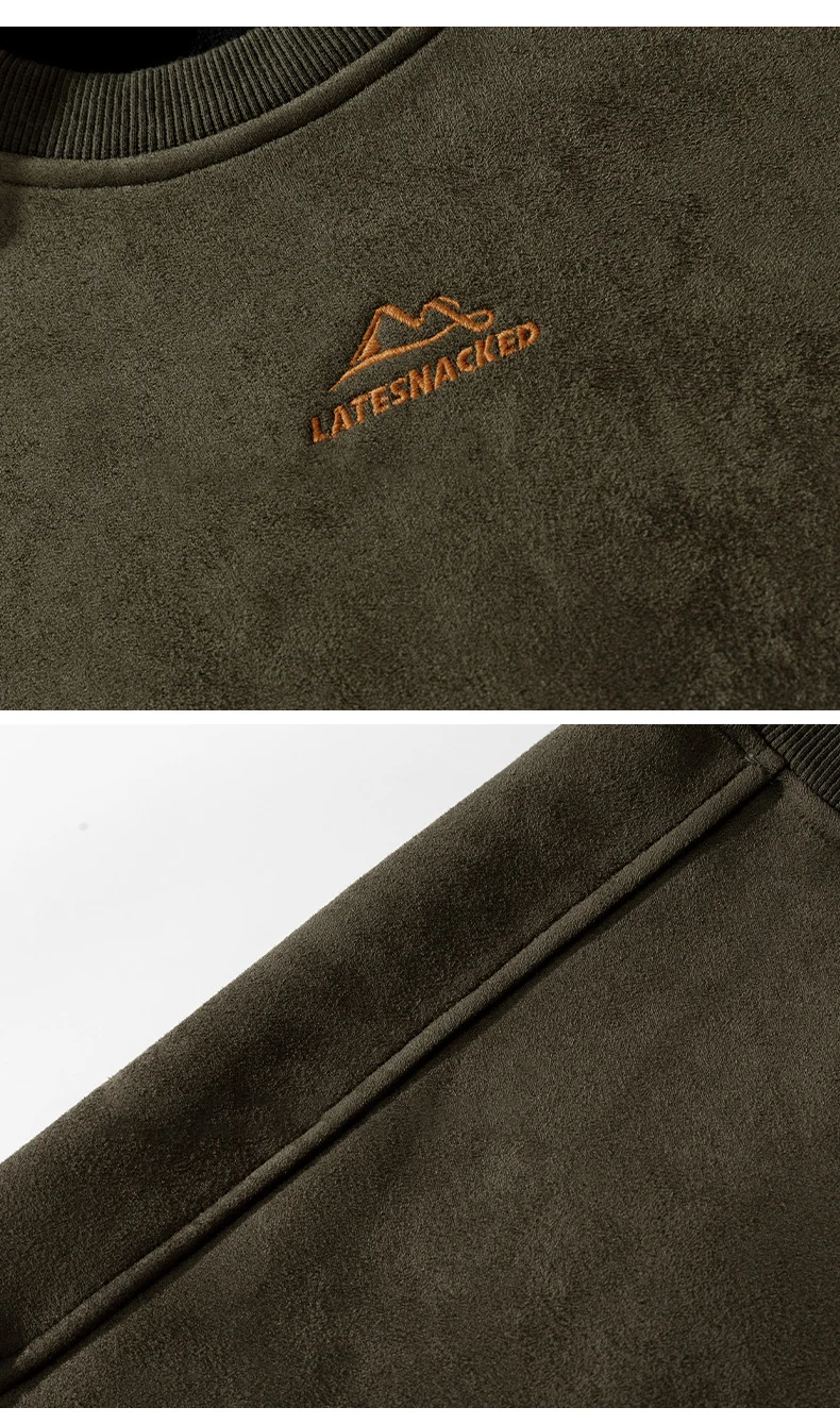 TFETTERS Autumn Winter Suede Sweatshirt Men SLong Sleeved 2026 Solid Color O Neck Retro Baggy Pullovers Fashion Couple Outfits