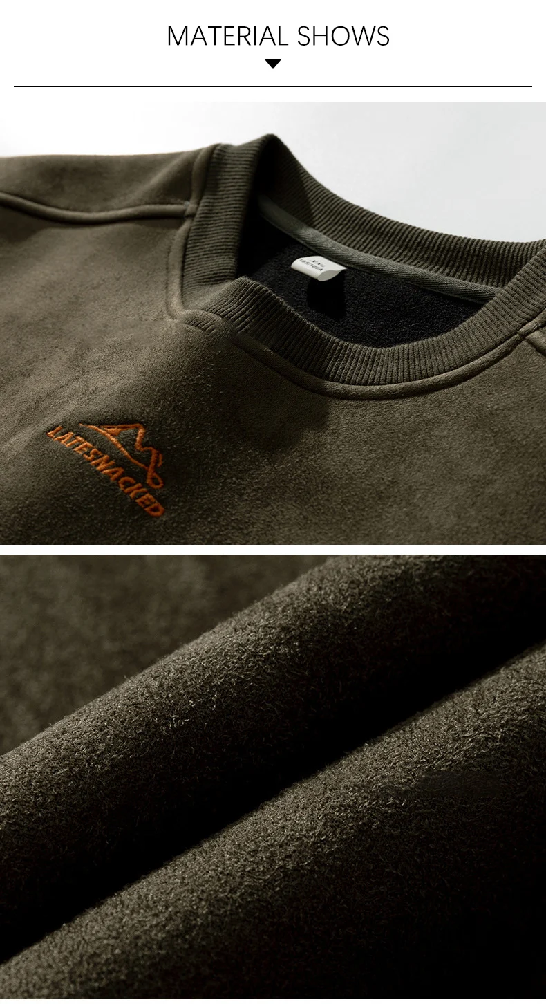 TFETTERS Autumn Winter Suede Sweatshirt Men SLong Sleeved 2026 Solid Color O Neck Retro Baggy Pullovers Fashion Couple Outfits