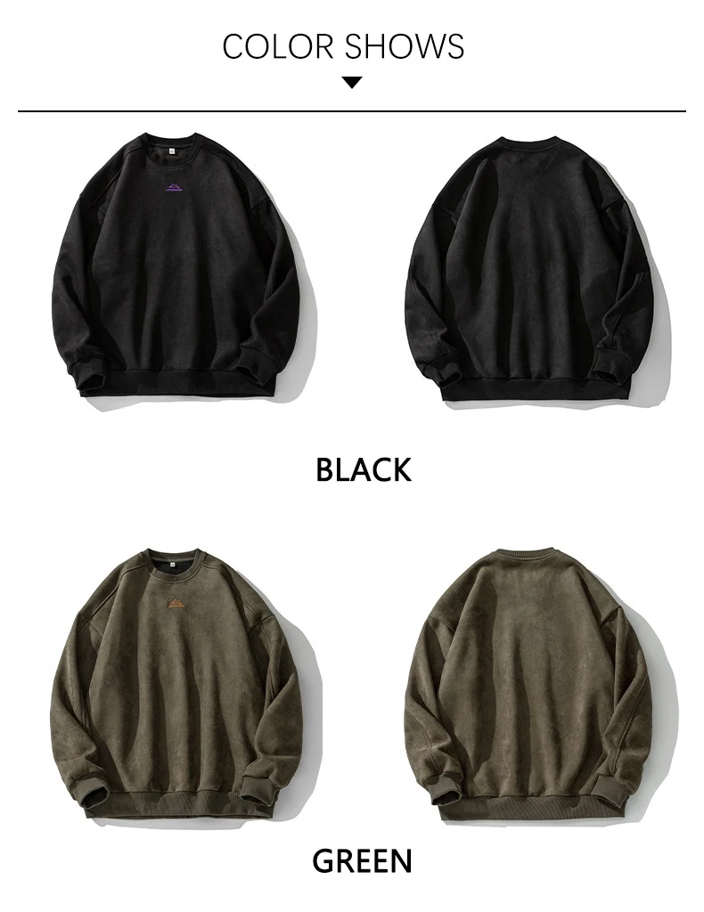 TFETTERS Autumn Winter Suede Sweatshirt Men SLong Sleeved 2026 Solid Color O Neck Retro Baggy Pullovers Fashion Couple Outfits