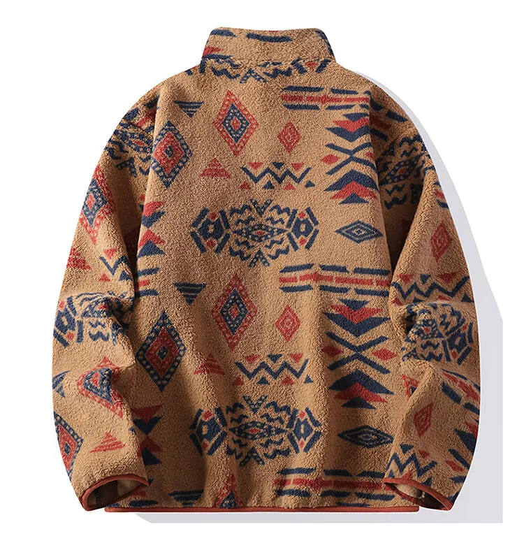 Autumn Winter Men's FleeceThicken Stand Collar Sweater Printed Knit Sweater Base Pullovers Printing Hoodie