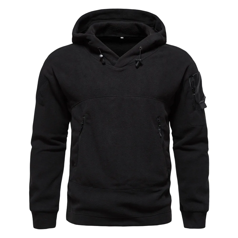 2025 Men's Thick Polar Fleece Sweatshirt Autumn Winter Men Hood Sports Black Windproof Oversized Hoodie Male Streetwear Hoody