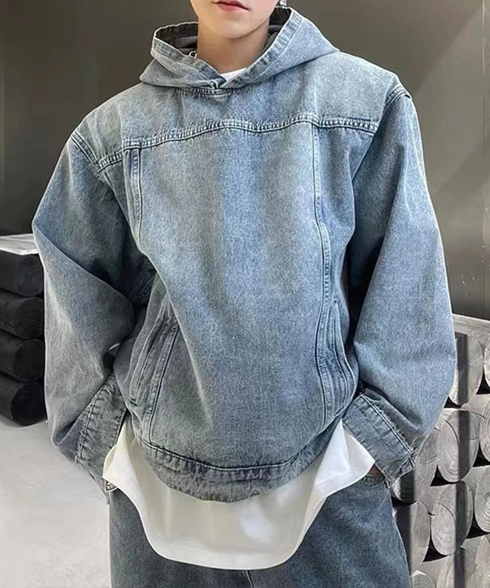 Autumn Winter Fashion Men's Retro Washed Denim Hoodie Korean style Harajuku Street Casual Loose Hoodie Sweatshirt Tops