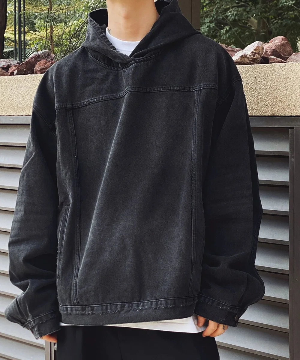 Autumn Winter Fashion Men's Retro Washed Denim Hoodie Korean style Harajuku Street Casual Loose Hoodie Sweatshirt Tops
