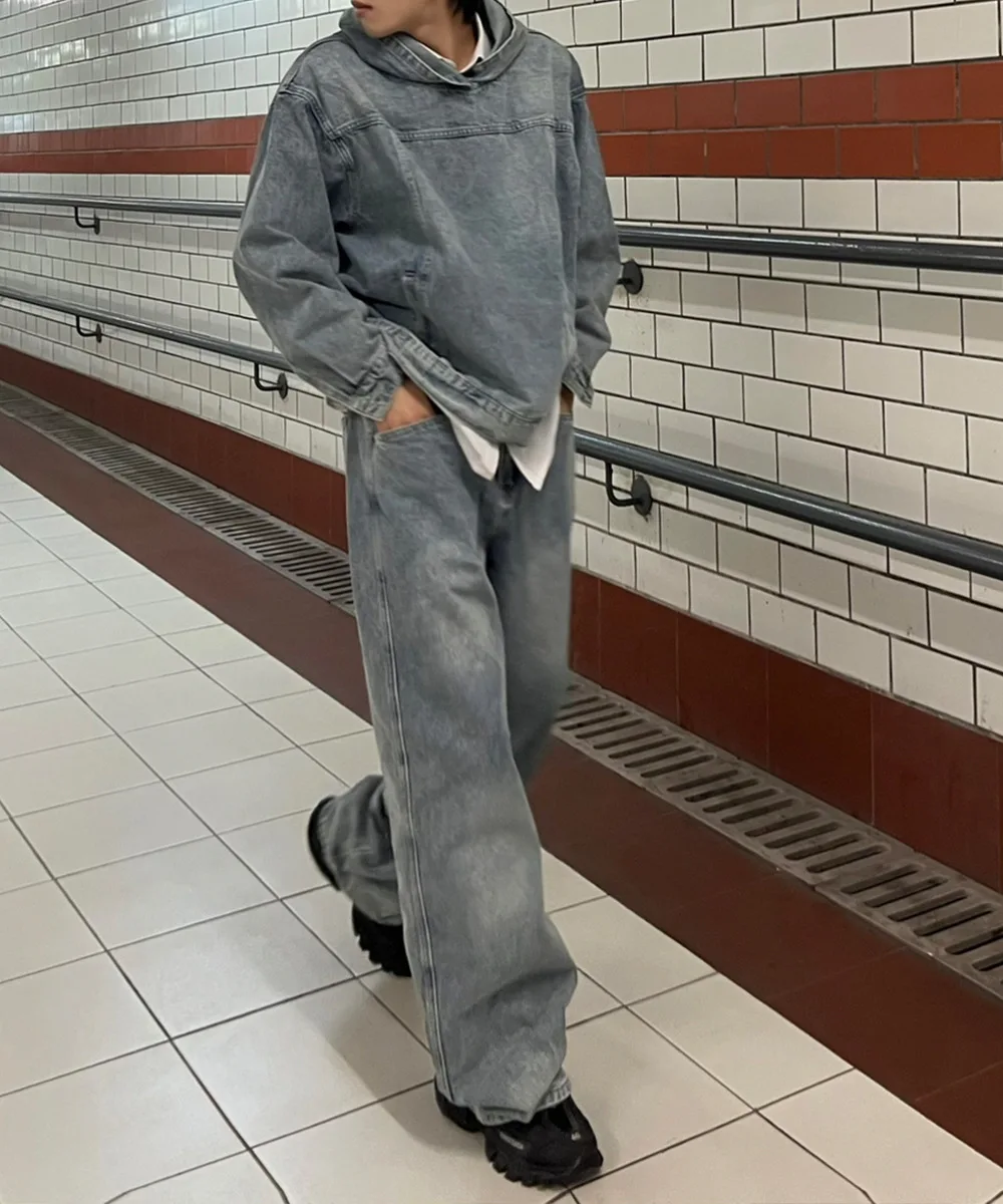 Autumn Winter Fashion Men's Retro Washed Denim Hoodie Korean style Harajuku Street Casual Loose Hoodie Sweatshirt Tops