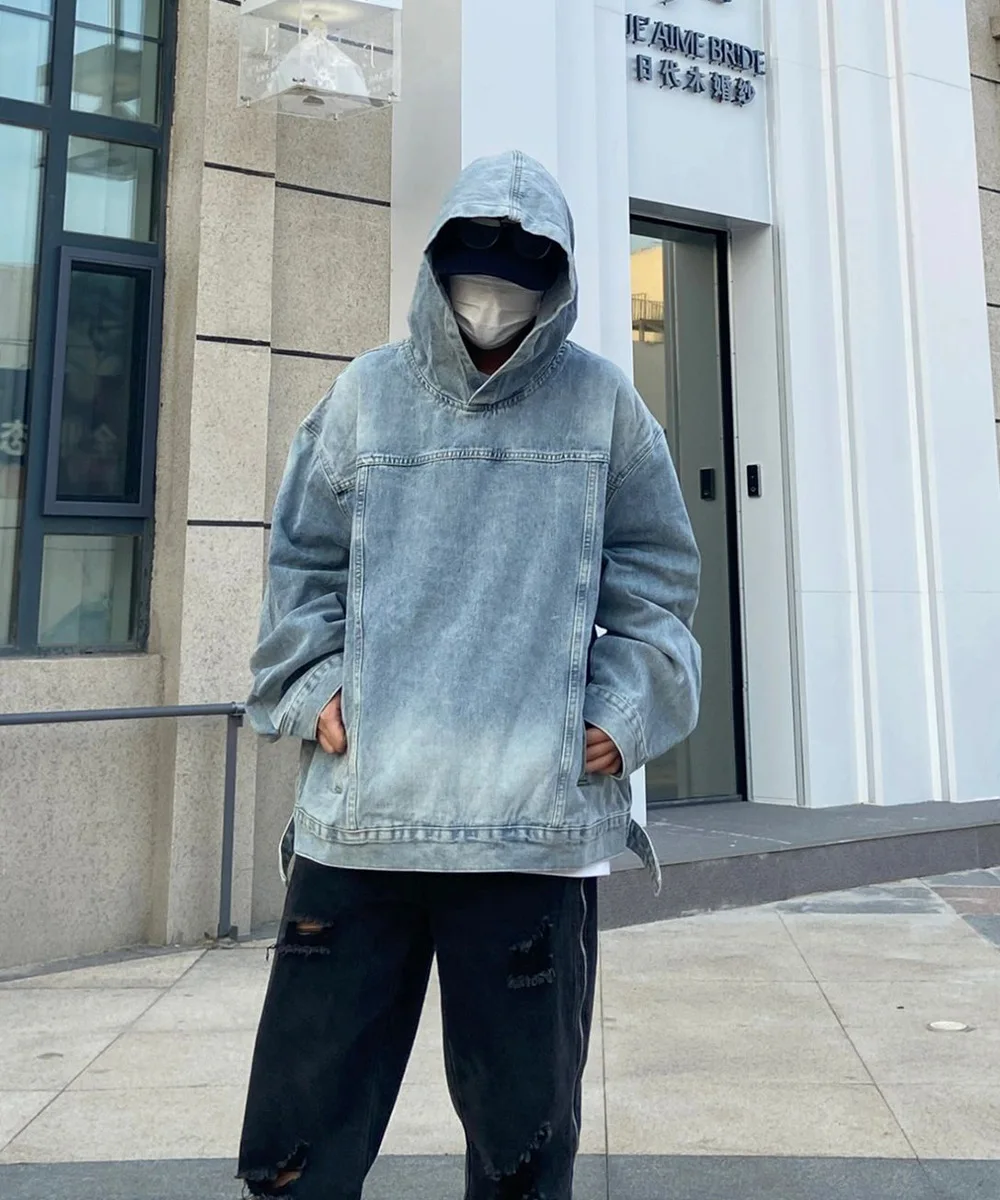 Autumn Winter Fashion Men's Retro Washed Denim Hoodie Korean style Harajuku Street Casual Loose Hoodie Sweatshirt Tops