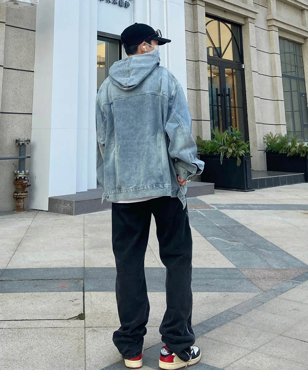 Autumn Winter Fashion Men's Retro Washed Denim Hoodie Korean style Harajuku Street Casual Loose Hoodie Sweatshirt Tops