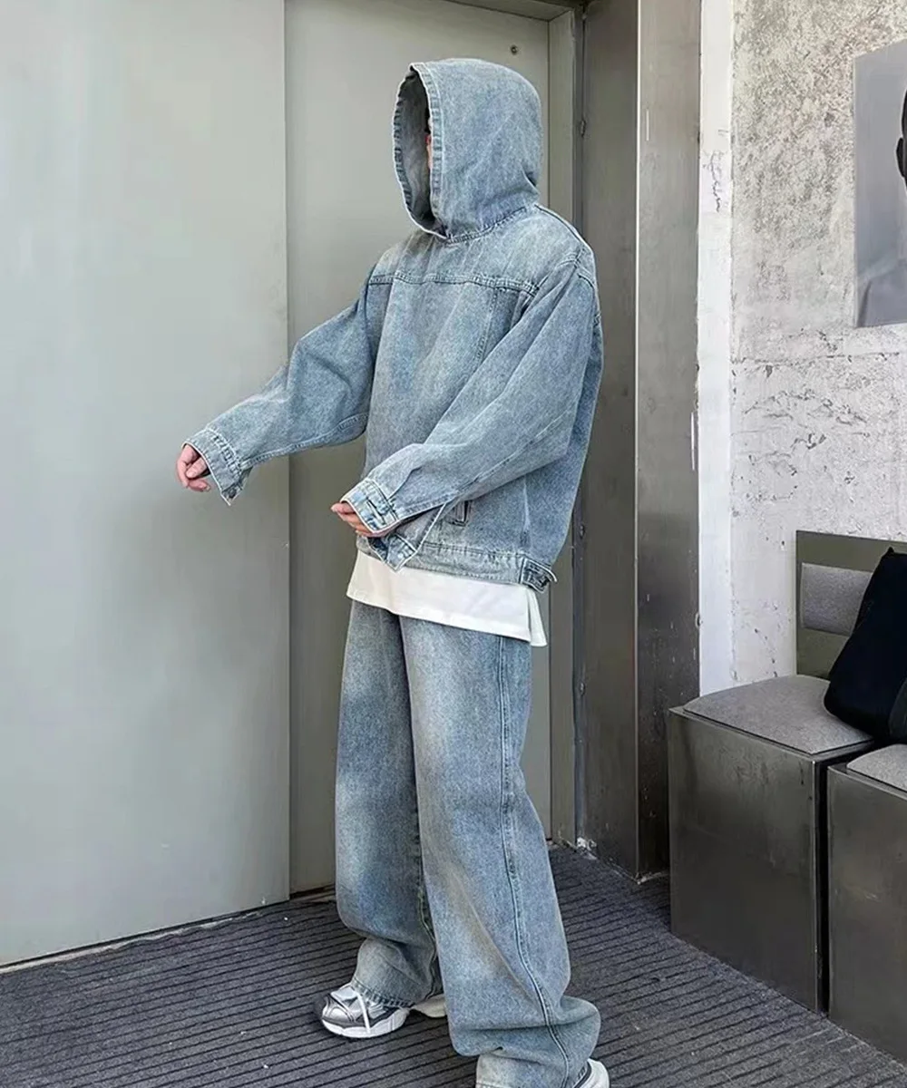 Autumn Winter Fashion Men's Retro Washed Denim Hoodie Korean style Harajuku Street Casual Loose Hoodie Sweatshirt Tops