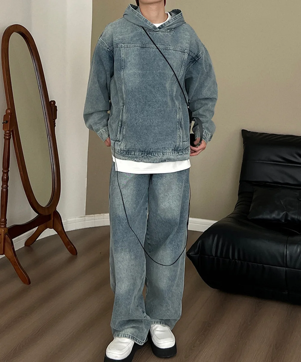 Autumn Winter Fashion Men's Retro Washed Denim Hoodie Korean style Harajuku Street Casual Loose Hoodie Sweatshirt Tops