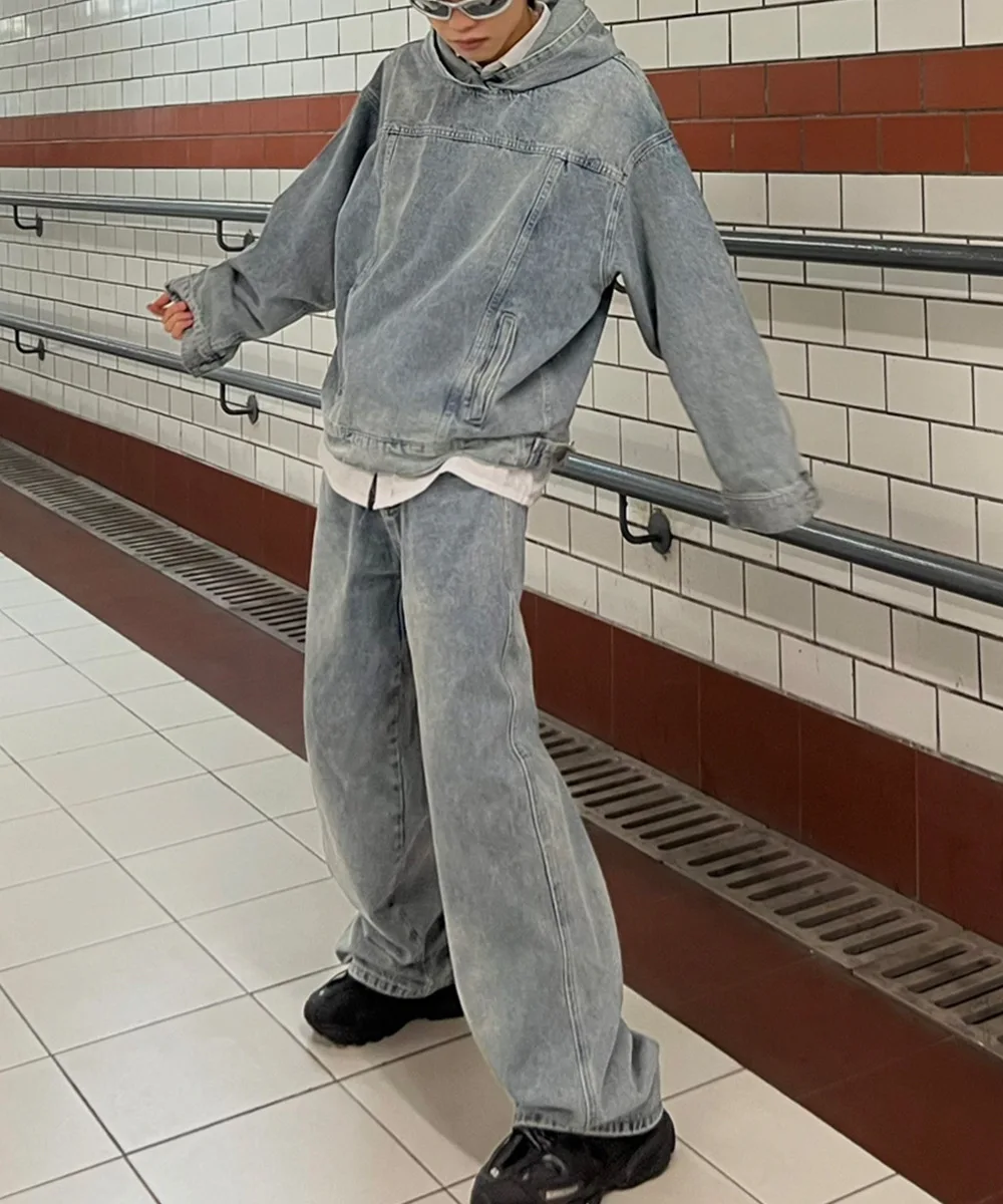 Autumn Winter Fashion Men's Retro Washed Denim Hoodie Korean style Harajuku Street Casual Loose Hoodie Sweatshirt Tops
