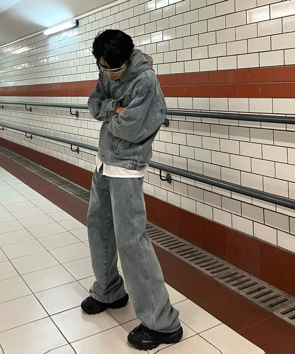 Autumn Winter Fashion Men's Retro Washed Denim Hoodie Korean style Harajuku Street Casual Loose Hoodie Sweatshirt Tops