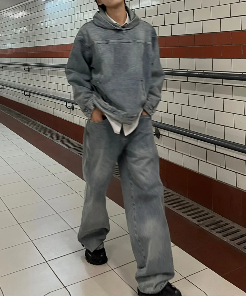 Autumn Winter Fashion Men's Retro Washed Denim Hoodie Korean style Harajuku Street Casual Loose Hoodie Sweatshirt Tops