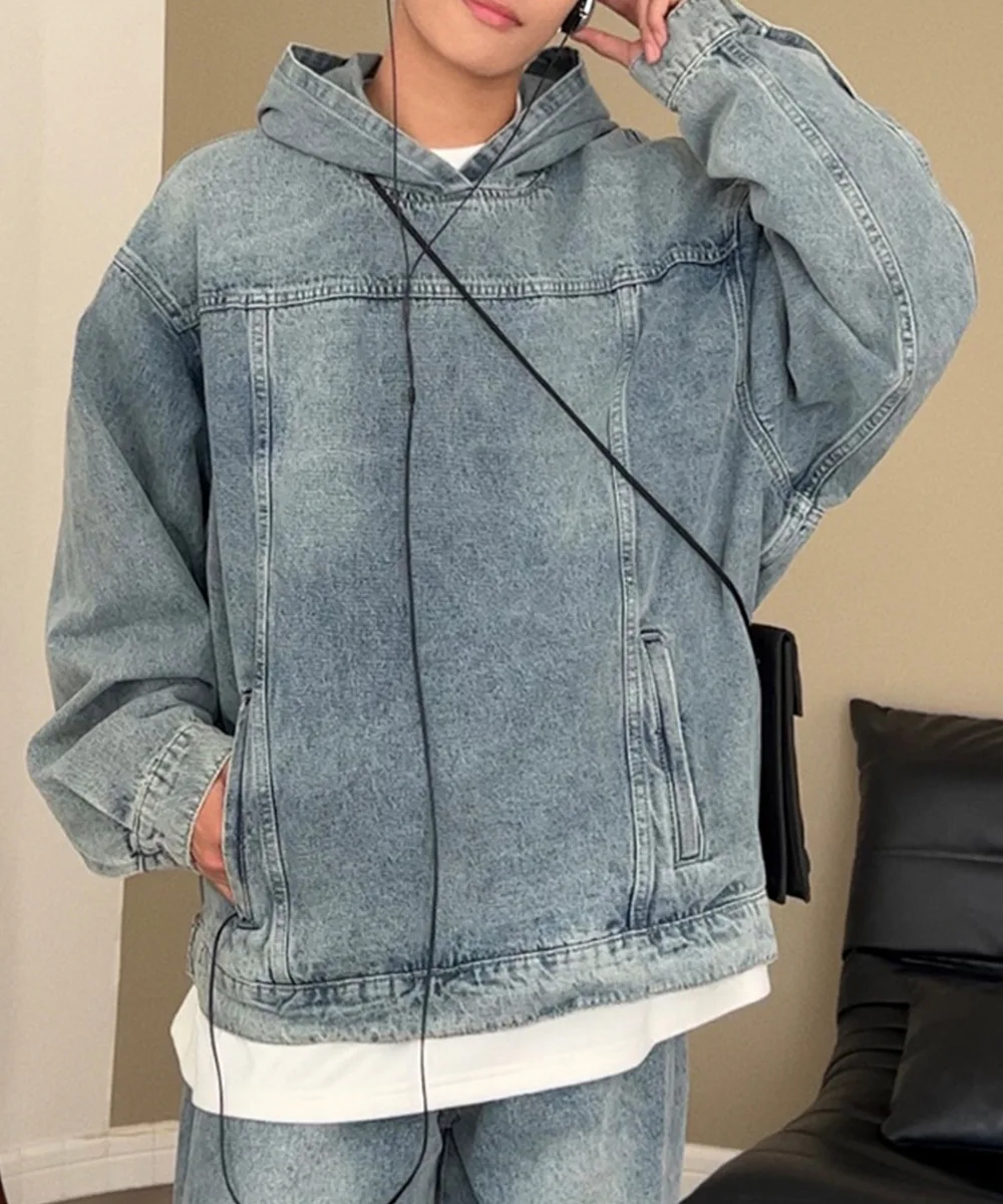Autumn Winter Fashion Men's Retro Washed Denim Hoodie Korean style Harajuku Street Casual Loose Hoodie Sweatshirt Tops