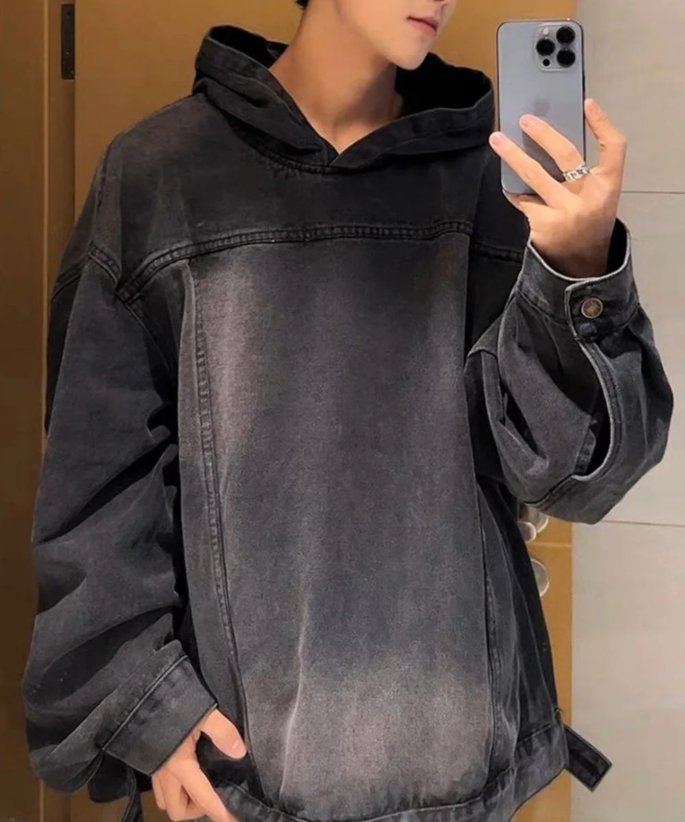 Autumn Winter Fashion Men's Retro Washed Denim Hoodie Korean style Harajuku Street Casual Loose Hoodie Sweatshirt Tops
