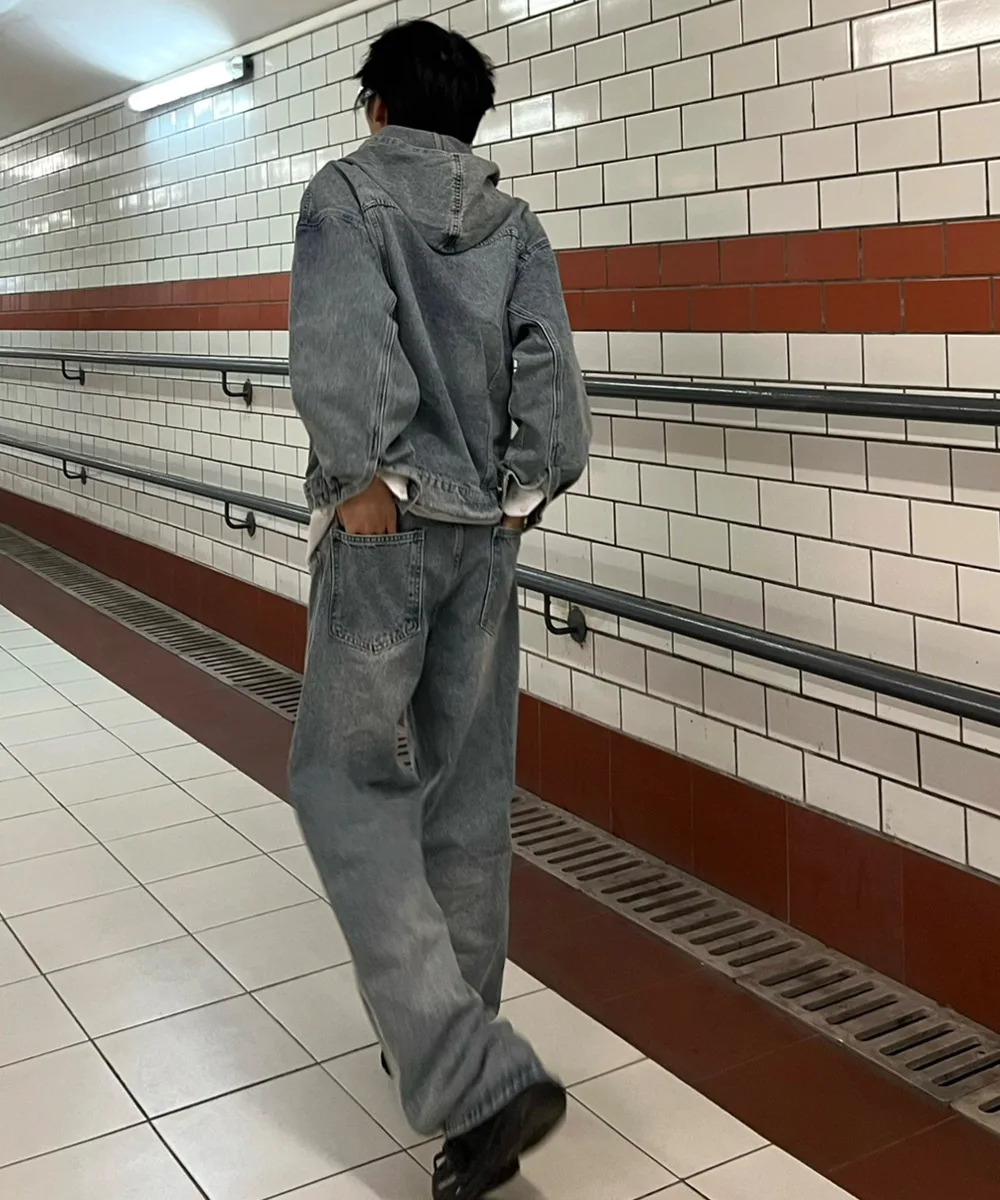 Autumn Winter Fashion Men's Retro Washed Denim Hoodie Korean style Harajuku Street Casual Loose Hoodie Sweatshirt Tops