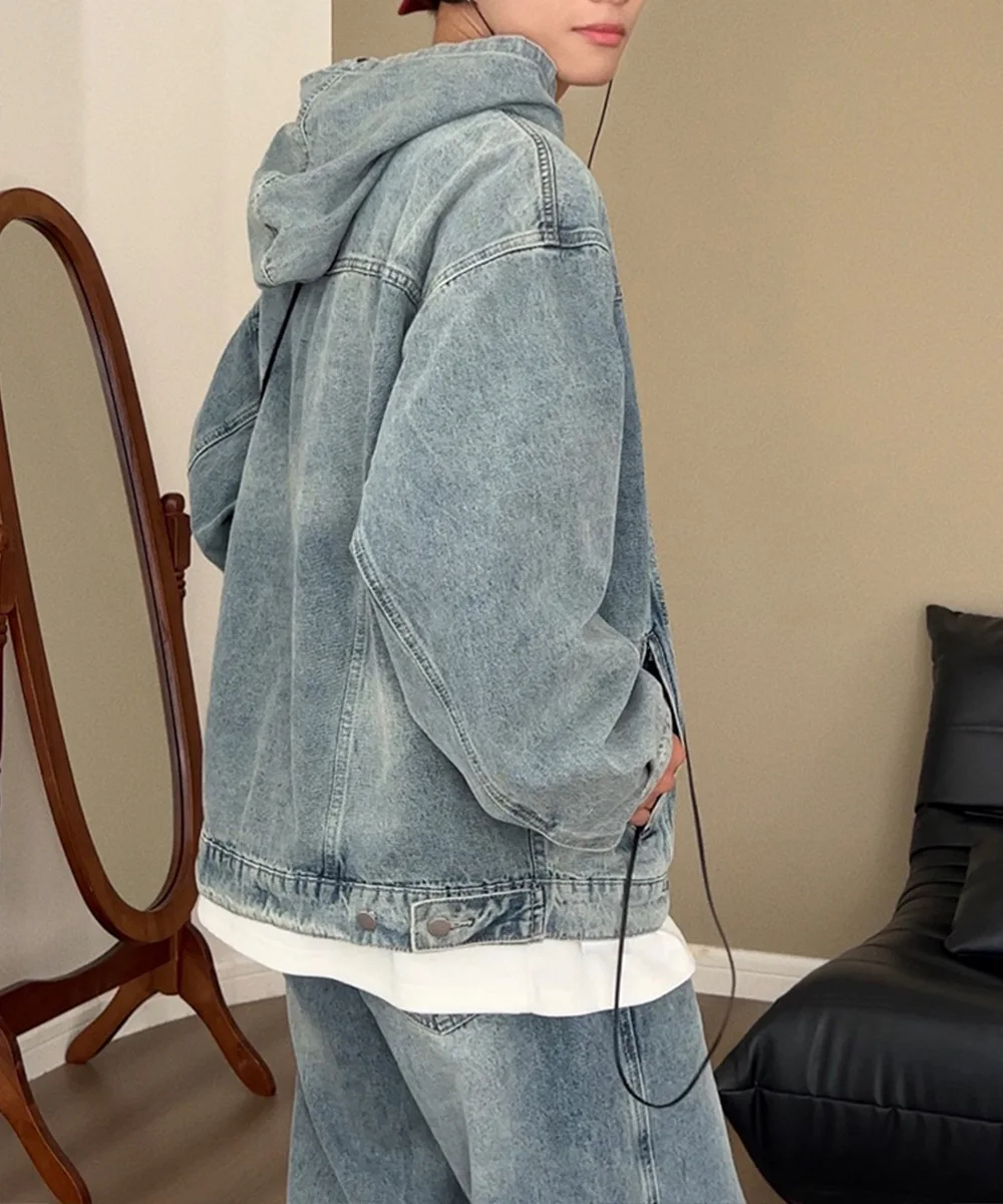Autumn Winter Fashion Men's Retro Washed Denim Hoodie Korean style Harajuku Street Casual Loose Hoodie Sweatshirt Tops