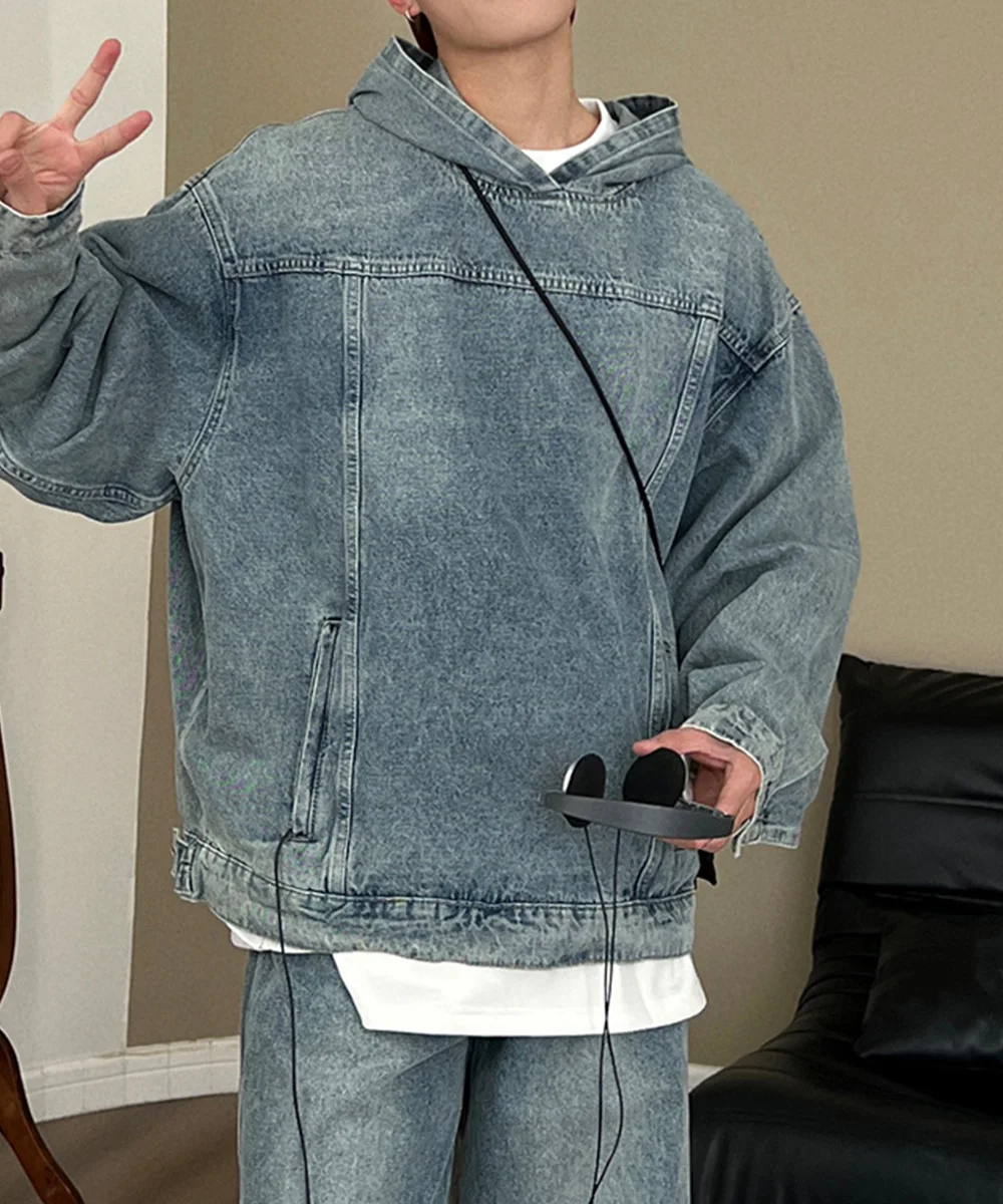 Autumn Winter Fashion Men's Retro Washed Denim Hoodie Korean style Harajuku Street Casual Loose Hoodie Sweatshirt Tops