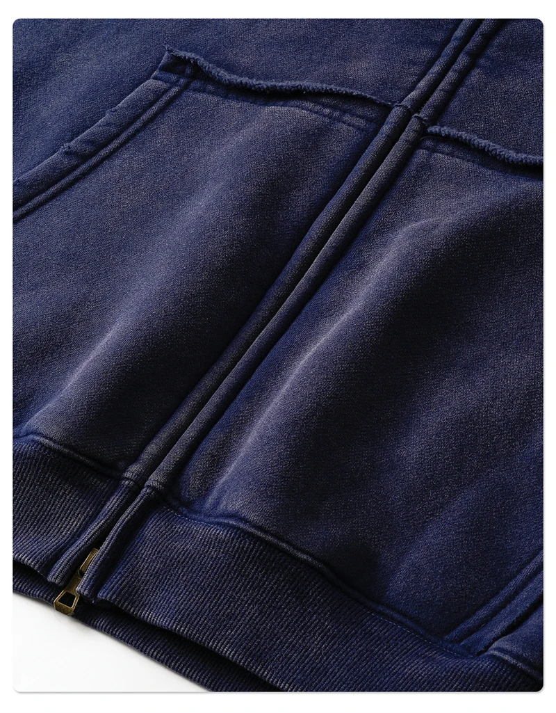 ZODF Vintage Man's Batik Washed Fleece Zipper Hoodie Unisex Winter Warm Distressed Hooded Coat Pullovers Brand Clothing HY1146