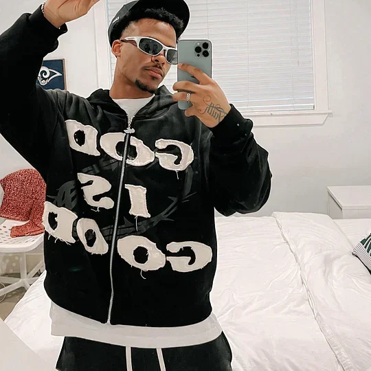 Y2K American New Trend Retro God is Good Casual Street Wear Zip-up Hoodie Men's and Women's Harajuku Hip-hop Gothic Street Wear