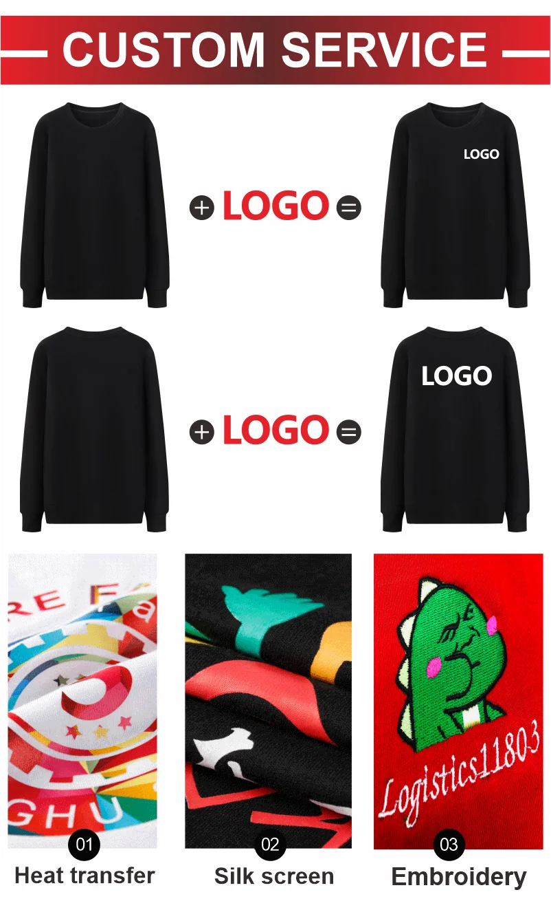 Fashion Men Women Cotton Sweatshirt Custom Logo Company Team Casual Sportswear Printing Design Terry Pullover Embroidery Pattern